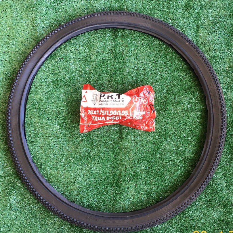 ยางนอกพร้อมยางใน จักรยานขอบ  #26-1.95 ยี่ห้อ pkt  #ยางรถจักรยานขอบ26 #26-1.95  #26-1.90