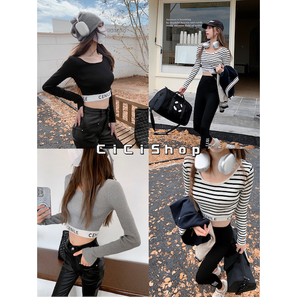 Cicishop(A1790)Knitt CL Top เสื้อครอปไหมพรมทรงเข้ารูป ดีเทลทอร่องสวยคัตติ้งเป๊ะมากกก
