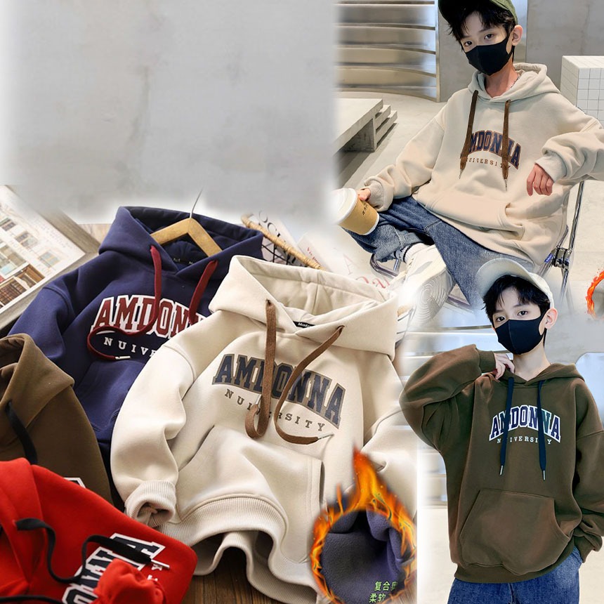 เสื้อกันหนาวบุขน ผ้าสำลี เสื้อฮุ้ดกันหนาว มีไซร์130-160 สีน้าเงิน ผ้าหนา