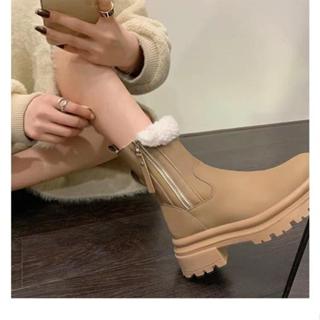 รองเท้าบูทซิปข้างกันน้ำกันหิมะ2023 บุขนแกะเทียมด้านใน