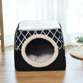 【PMT】ถ้ำแมว บ้านน้องหมา ที่นอนสัตว์เลี้ยง อุ่นกึ่งปิด บ้านแมวพับได้ 2 in 1L/XL (ภายใน 5/8 กก) COD