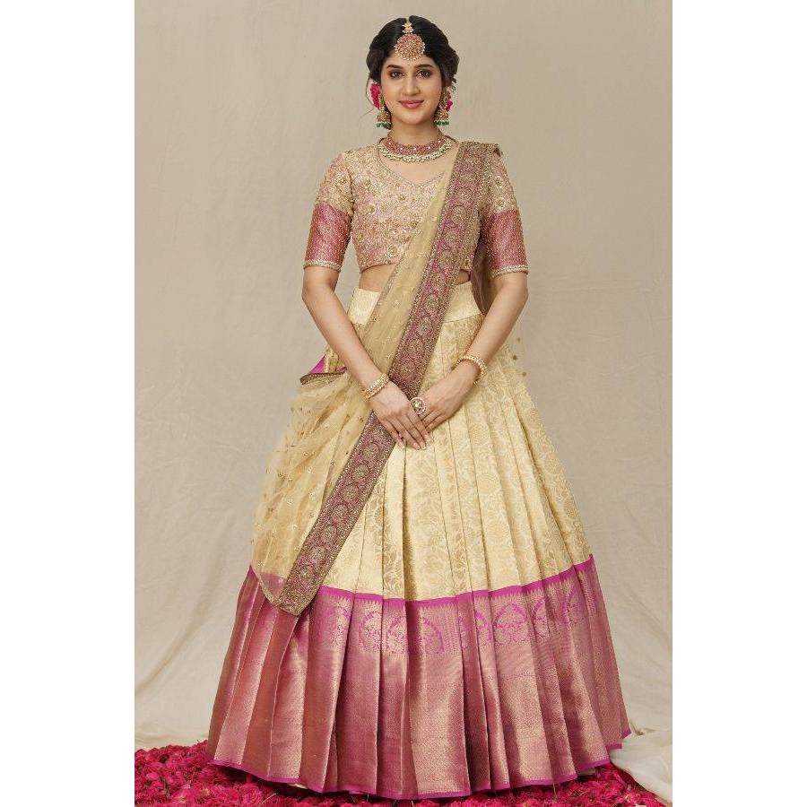 Lehenga-choli:Kanjiveram Silk PURE Zari HALF SAREE with blouse along with Duppta !!  🎯Lehanga : 3.30meters {MATERIAL}