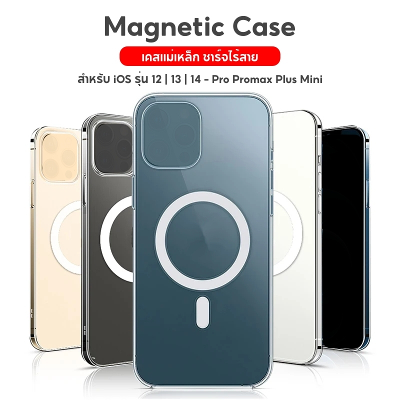 เคสแม่เหล็ก MagCase กันกระแทก 4 มุม สำหรับ iOS Phone รุ่น 12, 13, 14 - Pro, Promax, Plus, Mini Magnetic Case เคสใส hc6