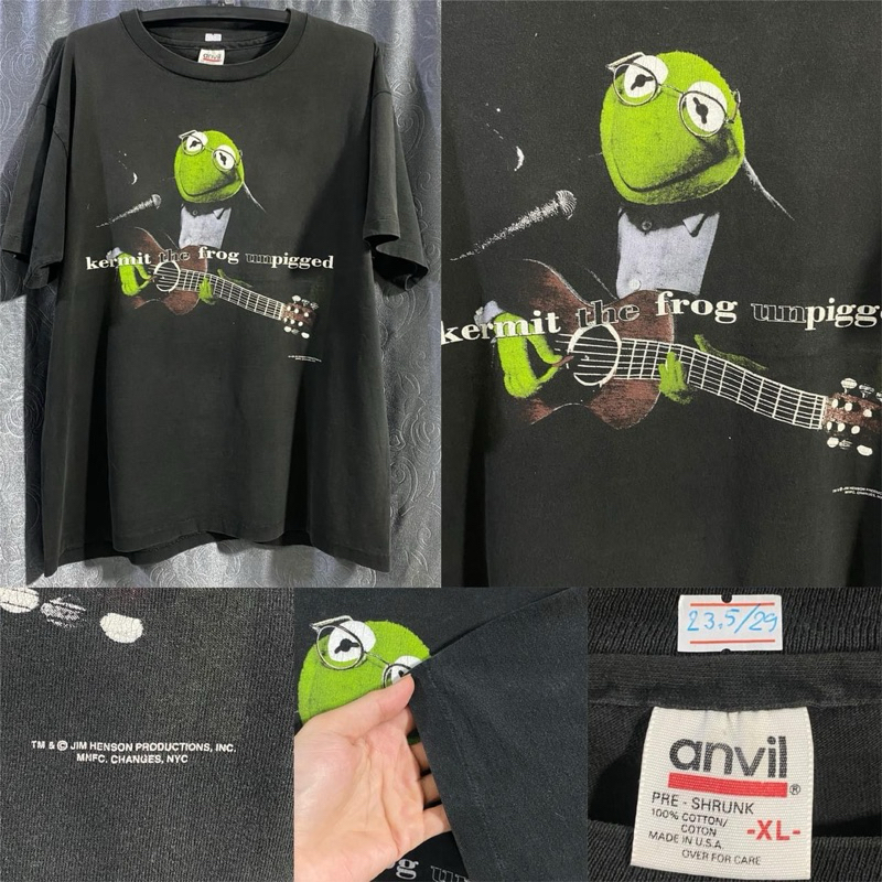 Vintage Kermit The Frog Shirt Mens XL Black Unpigged Jim Henson Concert Tour 90s