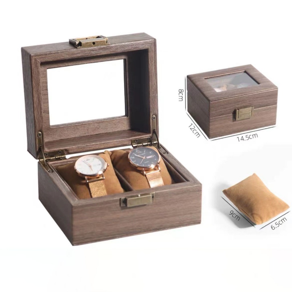 *พร้อมส่ง*กล่องนาฬิกา 2 เรือน กล่องใส่นาฬิกา（หนังPUลายไม้สไตล์เรโทร）Watch Box กล่องของขวัญ