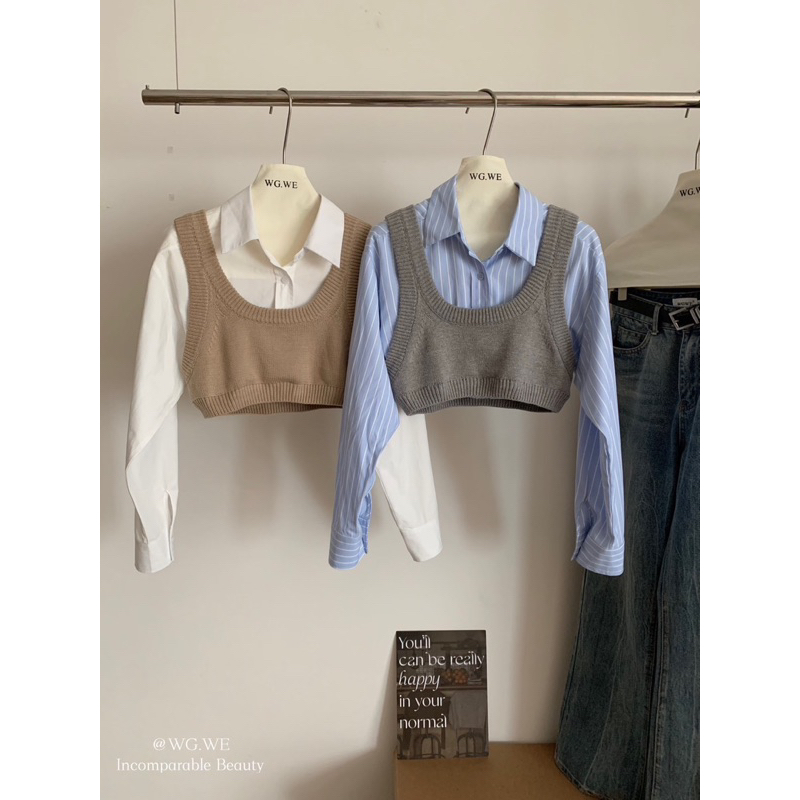 PP63 เสื้อครอปเชิ้ตแขนยาวมาพร้อมกั้กตัวนอก เย็บติดกัน - รูปที่ 2