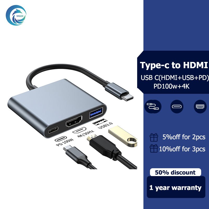 อเดปเตอร์ type c อะแดปเตอร์ USB C เป็น HDMI, อะแดปเตอร์หลายตัว Vilcome Type-C ถึง 4K HDMI พร้อมพอร์ตชาร์จเร็ว USB C และพอร์ต USB 3.0, ตัวแปลง USB C สําหรับ M-Book Pro / i-Pad Pro / Air 2021 2020 2019, Galaxy S20, Dell XPS 13/15 ...