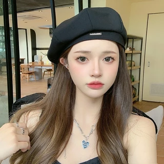 [W0125] หมวกเบเร่ต์ พิมพ์ลายตัวอักษรโลหะ สไตล์เรโทร ผ้าสังเคราะห์นุ่ม สําหรับผู้หญิง Beret