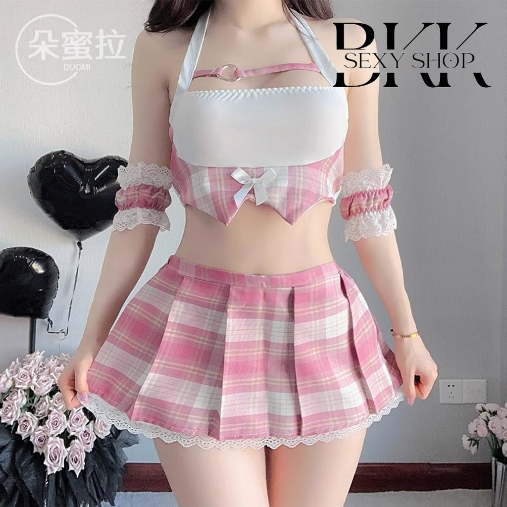 ชุดนักเรียนคอสเพลย์ ชุดนักเรียน เสื้อลายสก็อต มีไซต์ตั้งแต่ S-XL 75kg กระโปรงเอวสม็อคพลีส B-934