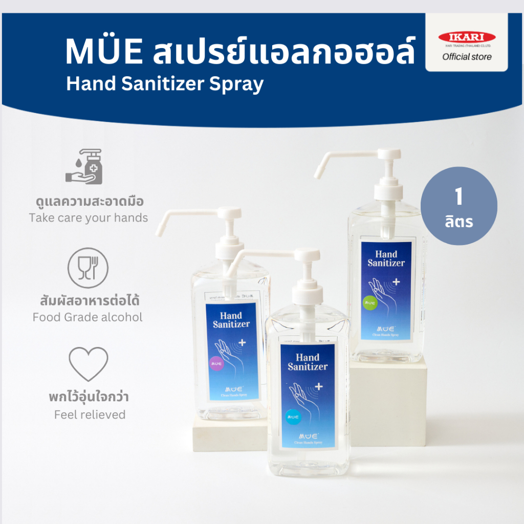 MÜE สเปรย์แอลกอฮอล์ล้างมือ กำจัดเชื้อโรค Alcohol Food Grade 75%v/v 1000 มล. กลิ่นหอม มือไม่แห้งกร้าน