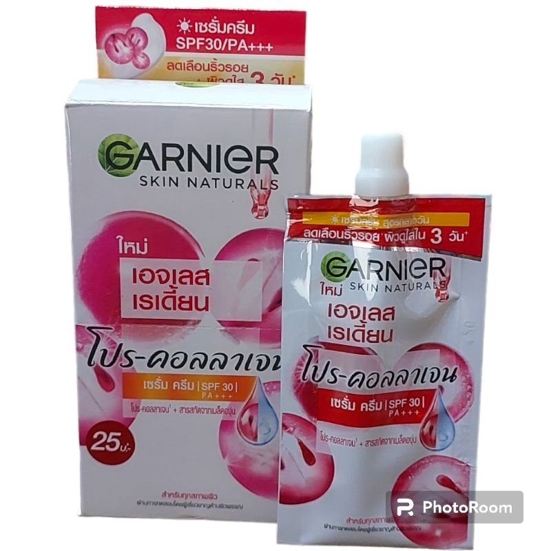 Garnier การ์นิเย่เอจเลสเรเดี้ยน โปรคอลลาเจน เซรั่มครีม 7มล. (กล่อง 6ซอง)