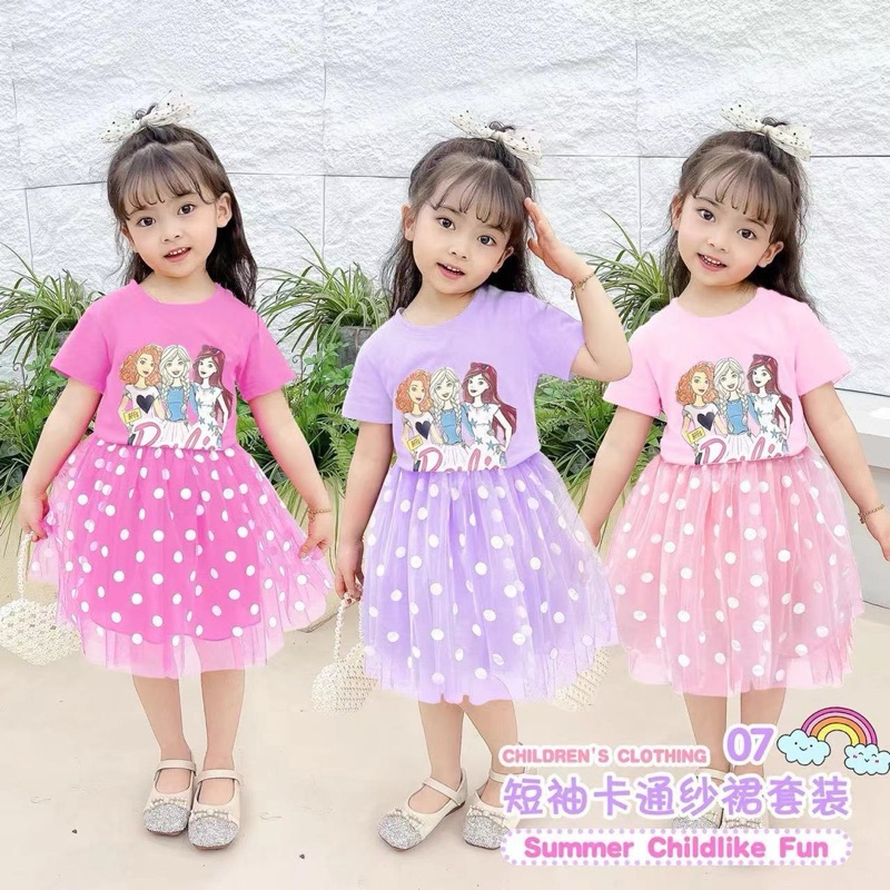 ชุดเสื้อบาร์บี้+กระโปรงฟูๆๆฟรุ้งฟริ้งเด็ก2-5ขวบ