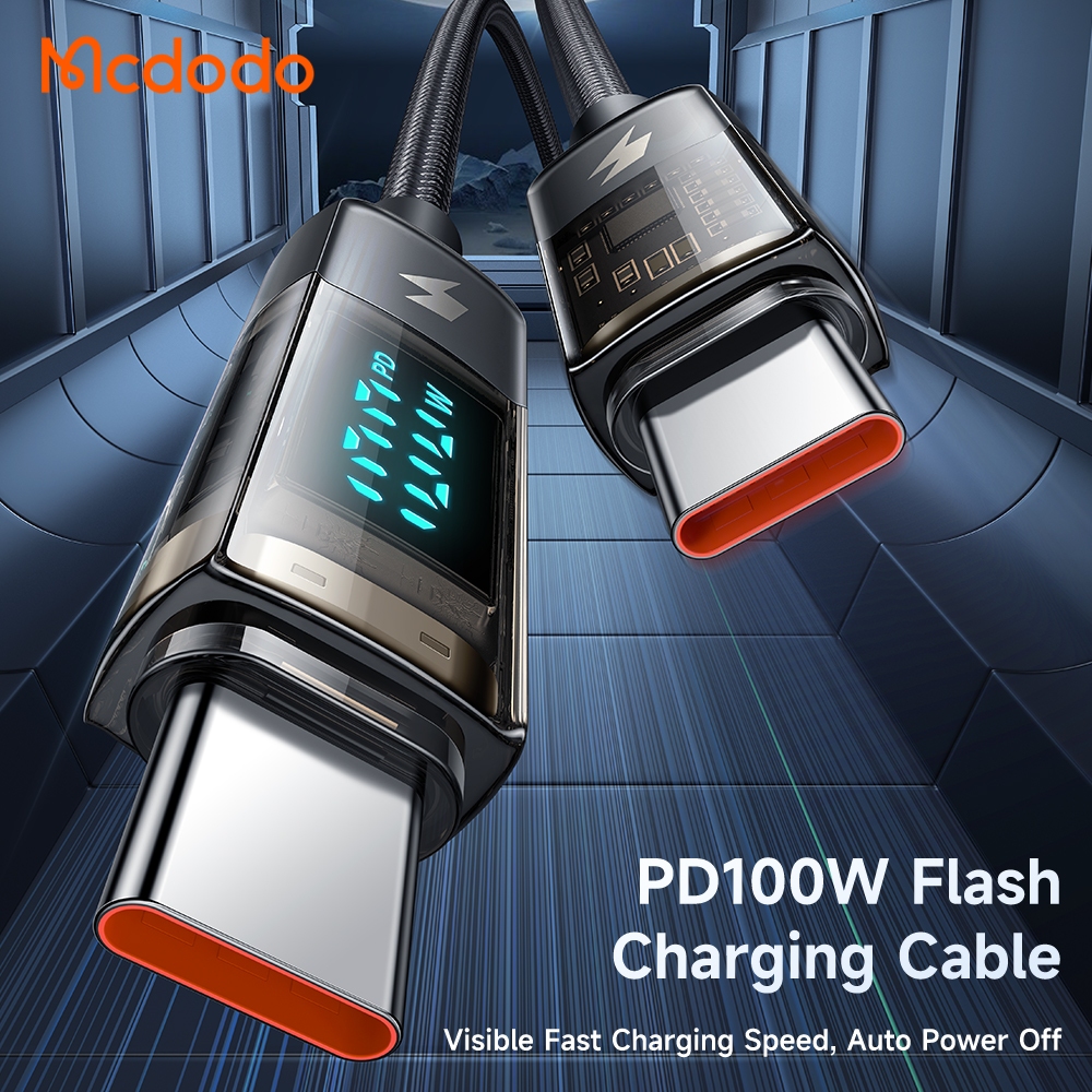 Mcdodo สายชาร์จ Digital Display Auto Power Off 100W Type-C to Type-C Transparent Data Cable