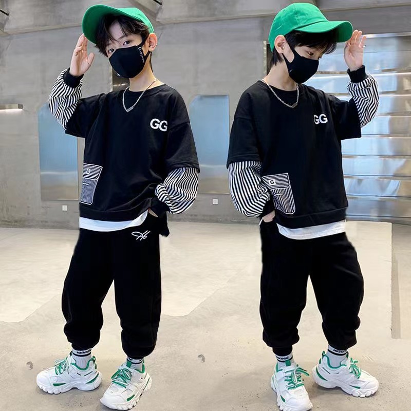 jqk ชุดเซ็ต 2 ชิ้นเด็กผู้ชาย เสื้อแขนยาว+กางเกงขายาว (สีดำ) รุ่น KK020
