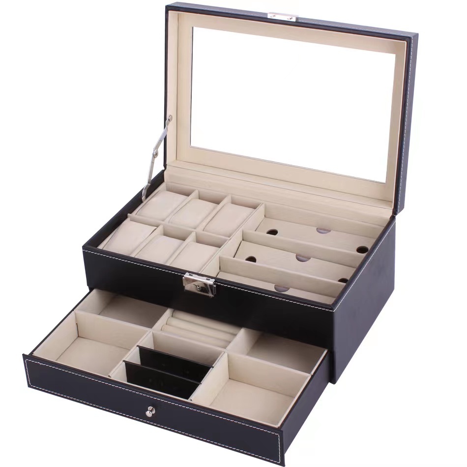 *พร้อมส่ง*กล่องนาฬิกา 3 6 10 12 20 24 เรือน（หนังสีดำคลาสสิก） กล่องใส่นาฬิกา Watch Box