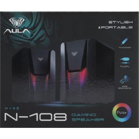 ลำโพง RGB AULA (2.0) (N-108) Black AULA WIND N108 GAMING SPEAKER RGB PULSE