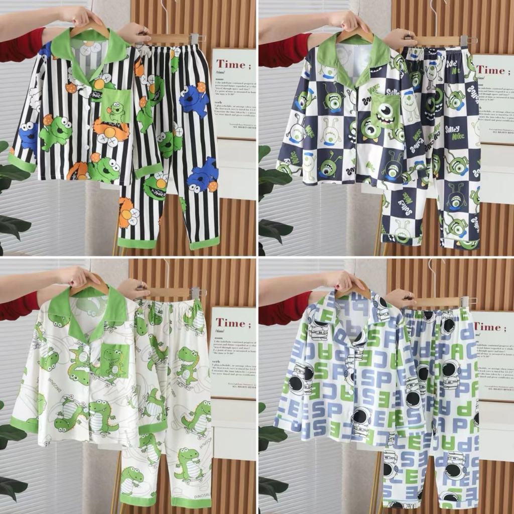 เสื้อผ้าเด็กผู้ชาย ชุดนอนเด็กผู้ชาย เสื้อแขนยาว+กางเกงขายาว ชุดนอนลายการ์ตูน 105~168cm