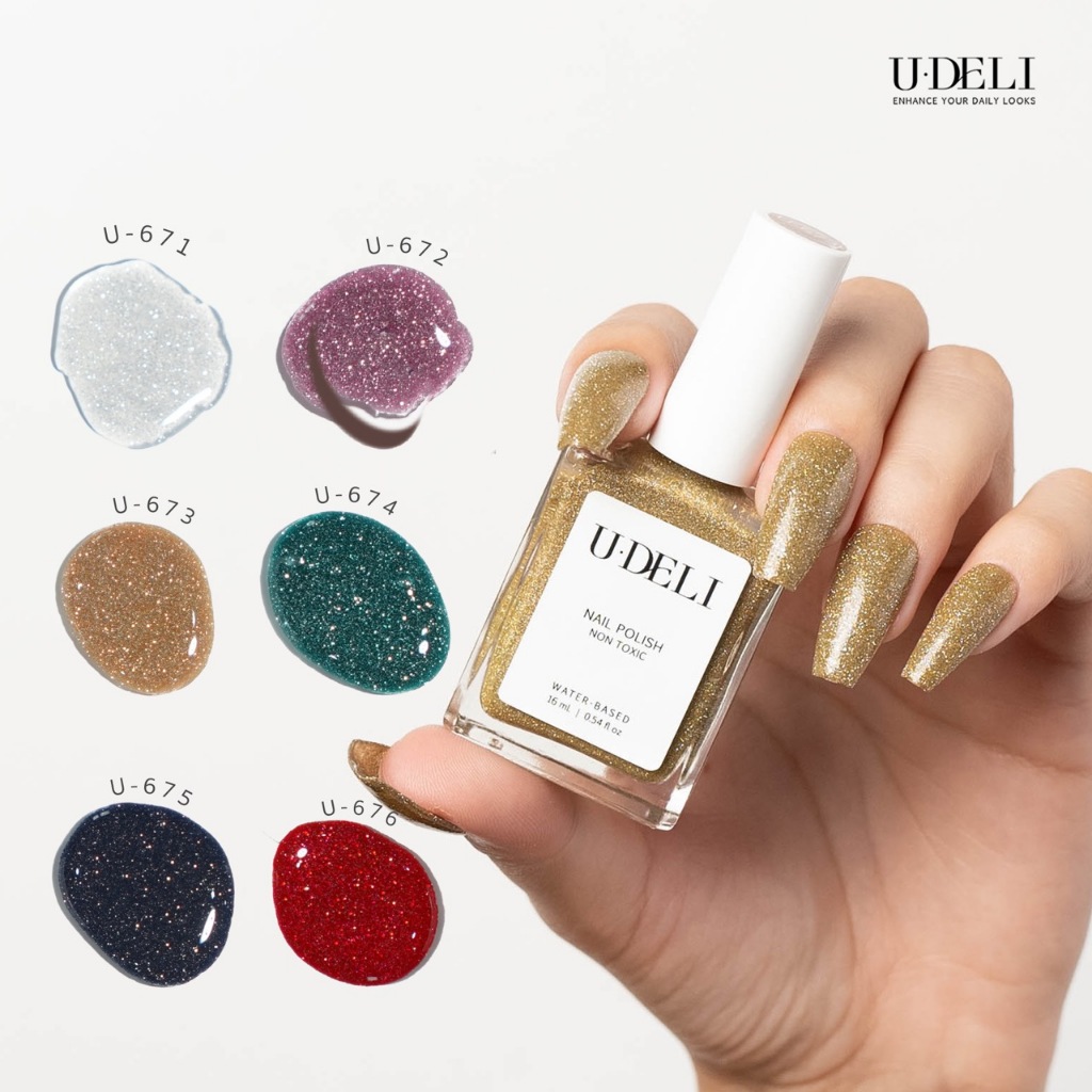 สีทาเล็บกึ่งเจล(ไม่อบ) U-DELI Flash Vegan Nail Polish กลิตเตอร์แฟลช กลิตเตอร์แน่น เล่นแสงสวย Group