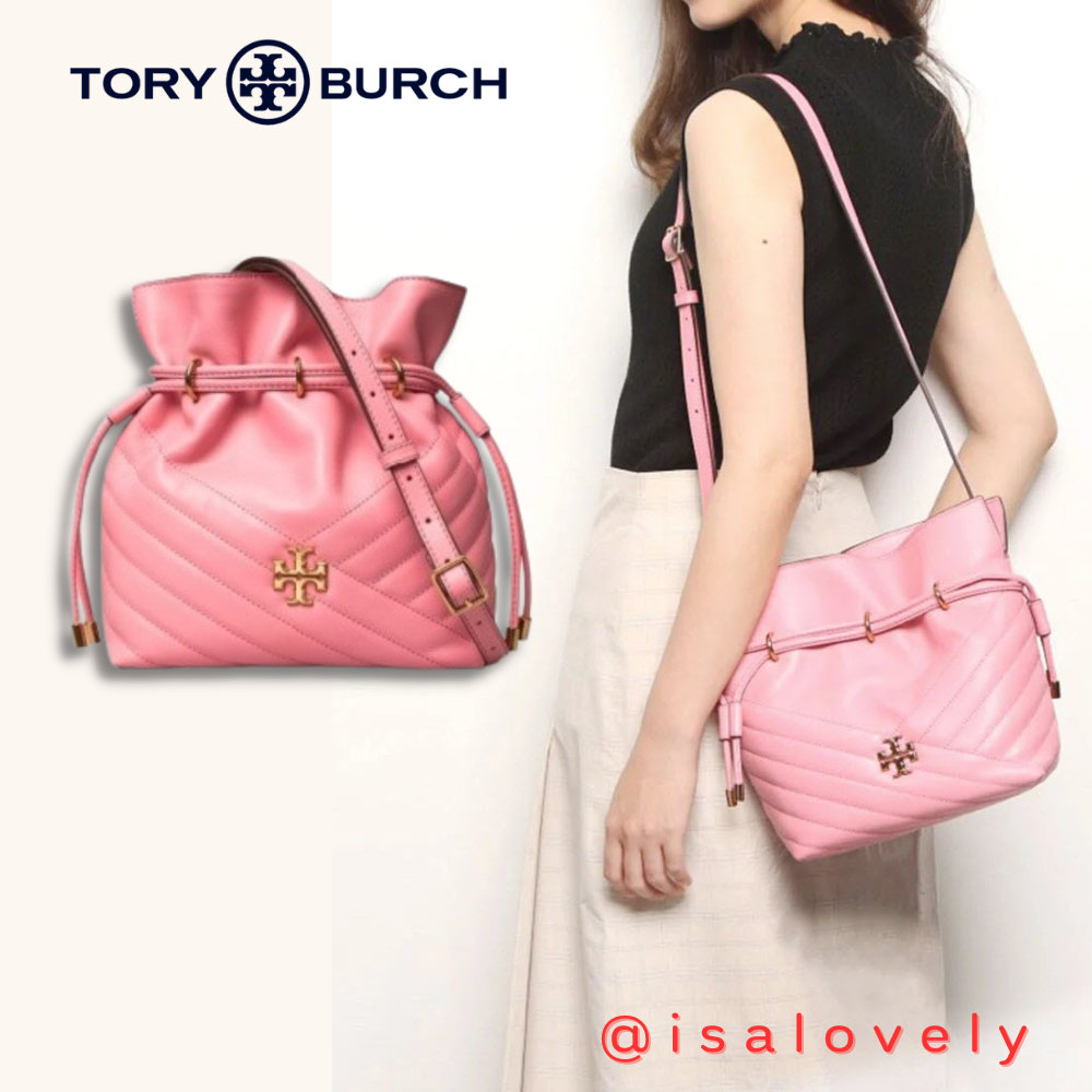 📌Isa Lovely Shop📌 ⚠️มีตำหนิ⚠️  งาน Shop  TORY BURCH KIRA CHEVRON MINI BUCKET BAG 64439  COLOR: pink 