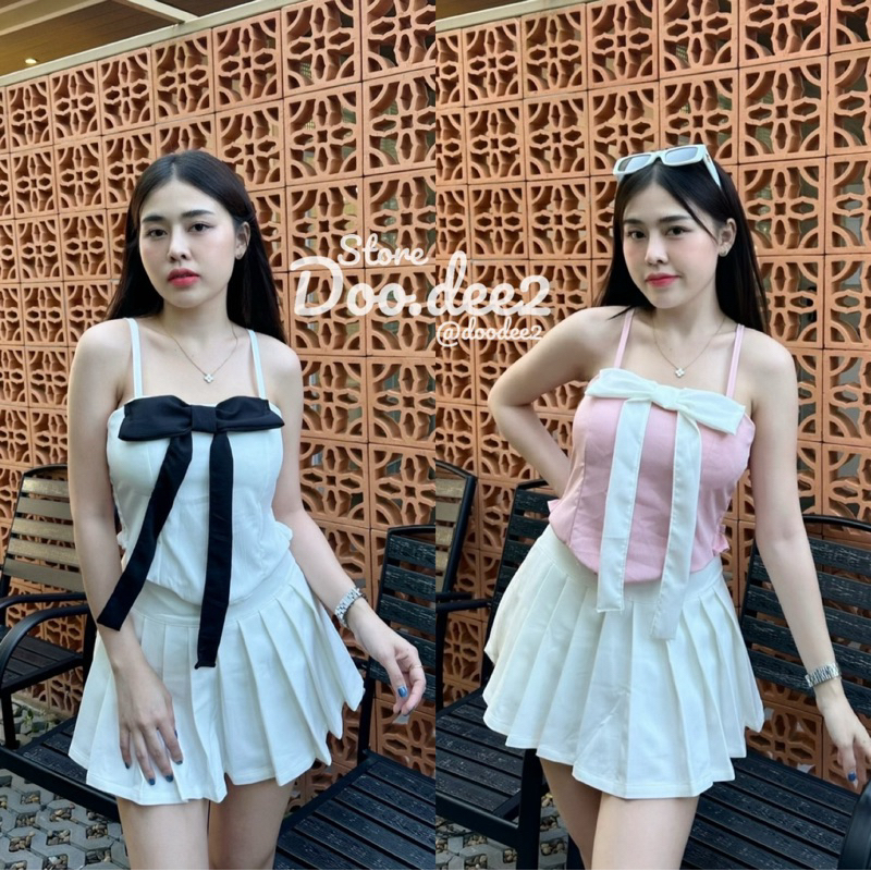 DOODEE2 เสื้ิอสายเดี่ยว ติดโบว์ใหญ่ตรงอก เสริมฟองน้ำ