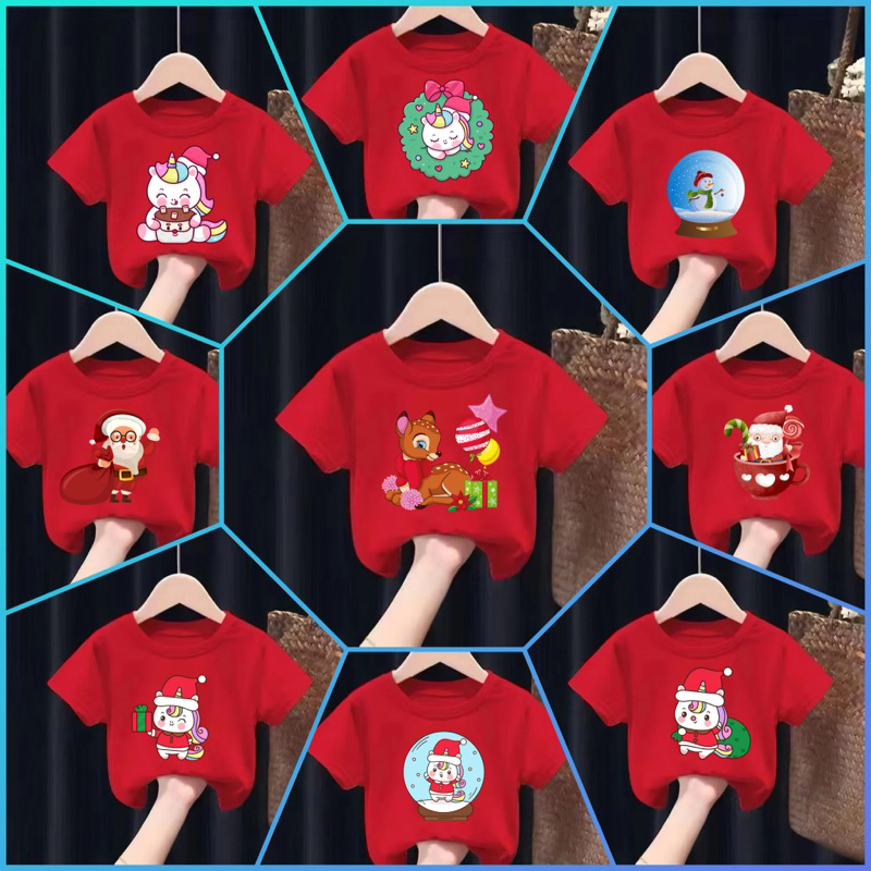 เสื้อยืดเด็กพิมพ์ลายการ์ตูน น่ารักๆๆ เนื้อผ้าฝ้าย (ลายเมอรี่คริสมาส)Merry christmas "สีแดง"