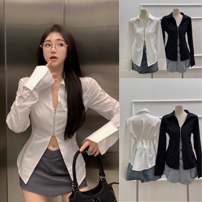 เสื้อเชิ้ตซิบหน้า เสื้อแฟชั่นแหวกหน้า