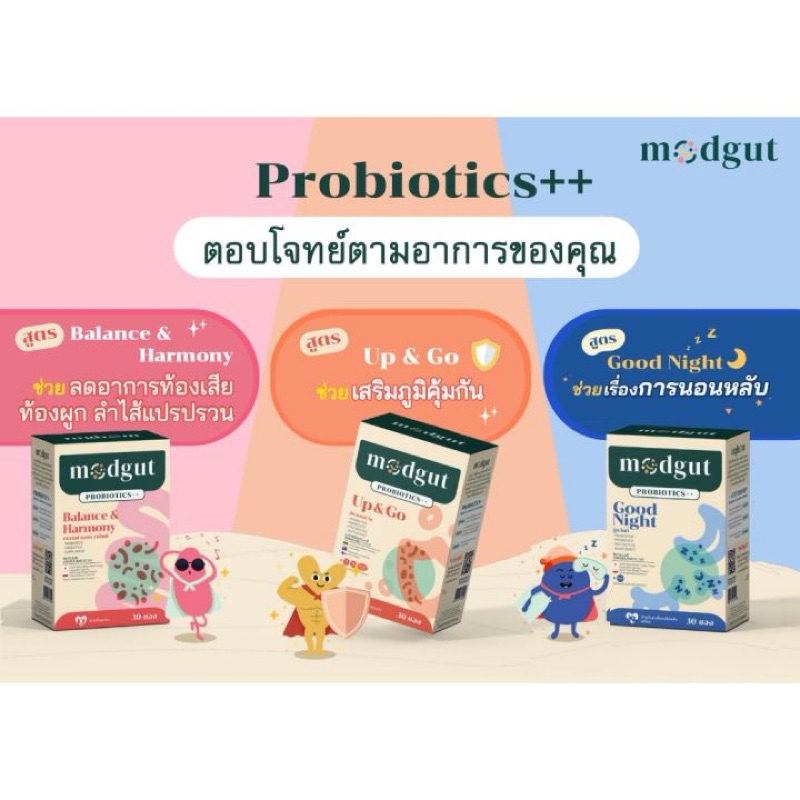 (มี 4 สูตร) Modgut probiotics ++ ชนิดผง 30 ซอง มดกัต โพรไบโอติกส์ พร้อมทาน อร่อย