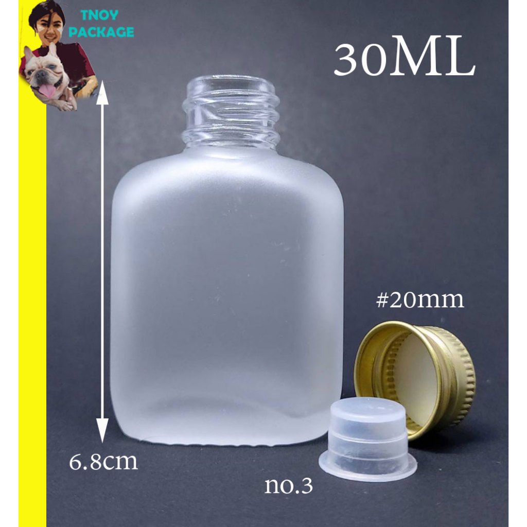 ขวด 30 มล. (25ใบ) ขวดแบน 30ml ขวดแก้วใส 30cc จุกปิดno.3+ฝา