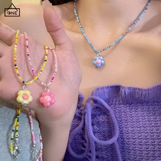 COD❤️สร้อยคอลูกปัดจี้ดอกไม้ที่มีสีสันเกาหลีY2Kโบฮีเมียหวานแฟ…