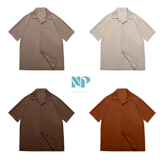 เสื้อเชิ้ตแขนสั้น สีเอิร์ธโทน สไตล์เกาหลี unisex สีเบจ/ครีม/น้ำตาล/ส้มอิฐ พร้อมส่ง