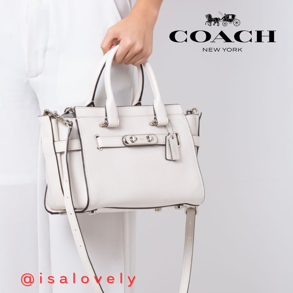 📌Isa Lovely Shop📌 ⚠️มีตำหนิ⚠️  งาน Shop  COACH 87295 SWAGGER 27 IN PEBBLED LEATHER SACTCHEL  color: Chalk