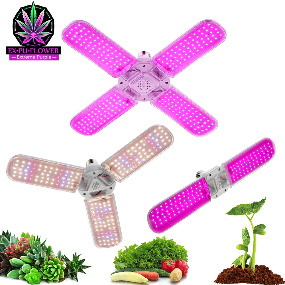 ไฟปลูกต้นไม้ E27 24W 36W 48W พับเก็บได้ LED Grow Light ไฟปลูก หลอดไฟปลูกต้นไม้ หลอดไฟทรงใบพัด ปรับมุมโคมไฟได้ IP65กันน้ำ
