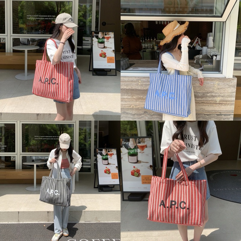 กระเป๋าผ้าลายทางสะพายข้างใบใหญ่ A.P.C มี 3 สี