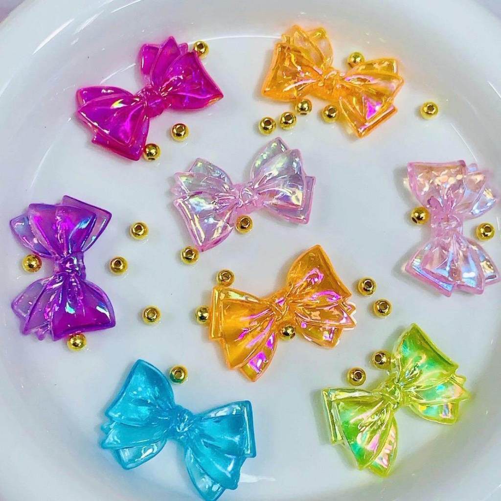 โบว์ แฟนซีหลากสี ลูกปัด DIY สามารถทำเป็นพวงกุญแจ ที่ห้อยโทรศัพท์ งานฝีมือ