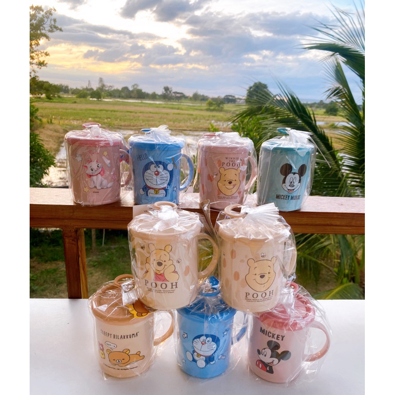 แก้วน้ำมีฝาปิดลายการ์ตูนขนาด350ml.
