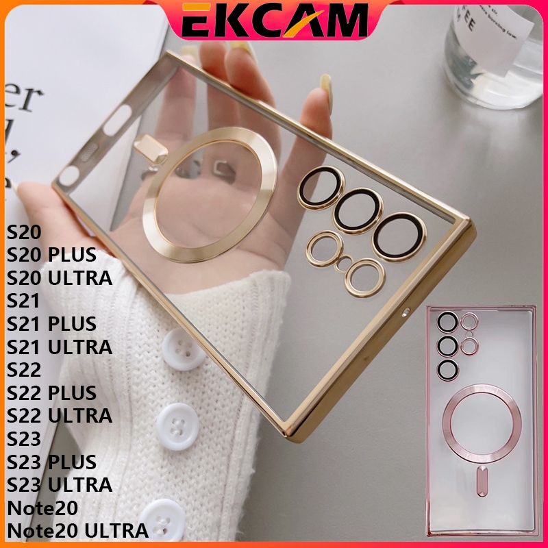 🇹🇭Ekcam เคสกันกล้อง พร้อมเลนส์กล้อง เคสแม่เหล็ก ใส ชาร์จได้ สำหรับ S20 S21 S22 S23 Plus Ultra Note 20 for Samsung Galaxy
