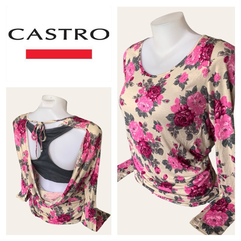 Castro(แคสโทร) GC210 เสื้อผู้หญิง แขนยาว ลายดอก สีชมพู เปิดหลัง เซลมีตำหนิ