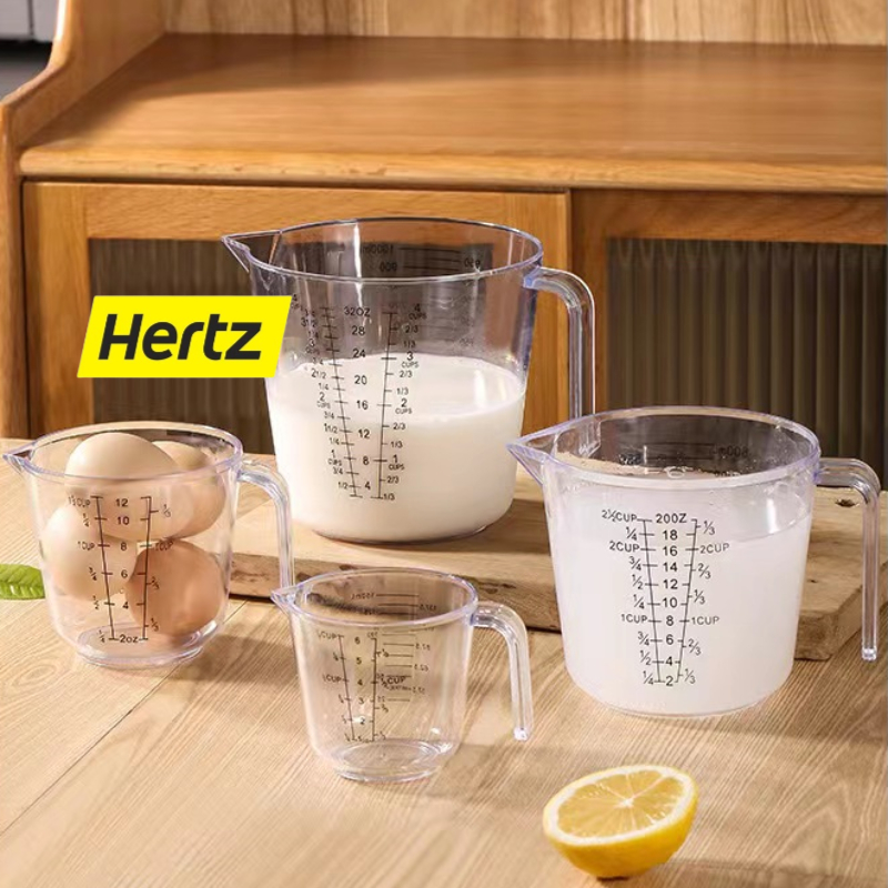 Hertz Cafe ถ้วยตวงพลาสติก 3หน่วยตวง(CUP,Oz,ml) 4ขนาด Plastic Measuring Cup