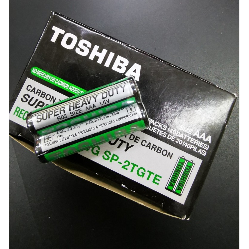 -ยกกล่อง- ถ่าน AAA TOSHIBA แบตเตอรี่- SUPER HEAVY DUTY SIZE AAA 1.5V แพค 2 ก้อน ถ่านไฟฉาย ถ่านเทสสินค้า