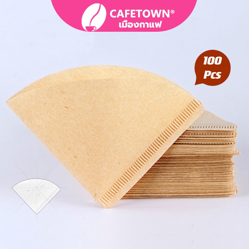 CAFETOWN® กระดาษกรองกาแฟดริป(100 แผ่น) ทรง V/U แบบหนา Drip Coffee Paper Filter V/U Shape 4LLU