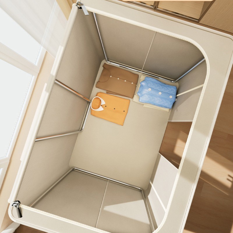 100L กล่องใส่ของ กล่องเก็บเสื้อผ้า กล่องเก็บผ้านวม กล่องเก็บของพับได้  มีโครงเหล็กด้านใน พับเก็ เก็บของ - รูปที่ 4