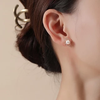 nnjew ต่างหู รุ่น Pearl and Diamond ไข่มุก ต่างหูแฟชั่น ผู้หญิง