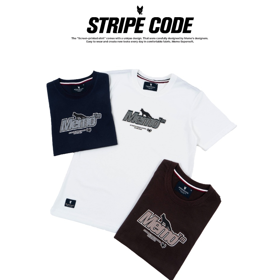 AEIOU เสื้อยืด Memo Supersoft Premium ลายสกรีน รุ่น Stripe Code สินค้าลิขสิทธิ์แท้