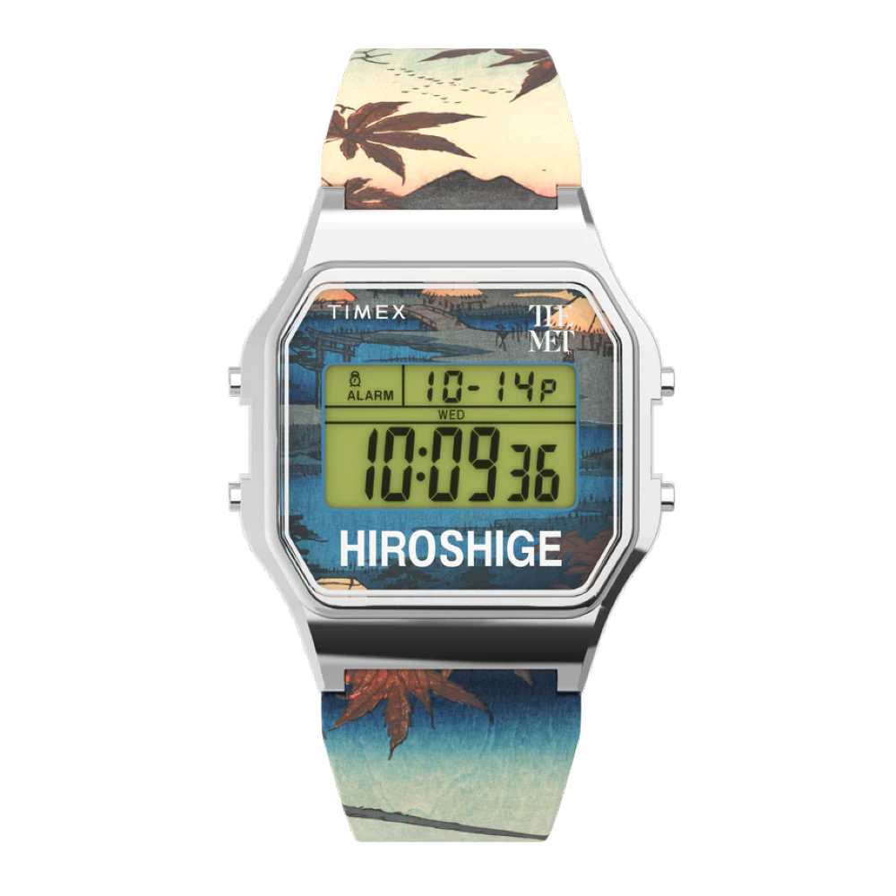 TIMEX TW2W25300 Digital The MET Hokusai นาฬิกาข้อมือผู้หญิง สายเรซิ่น สีน้ำเงิน หน้าปัด 34 มม.