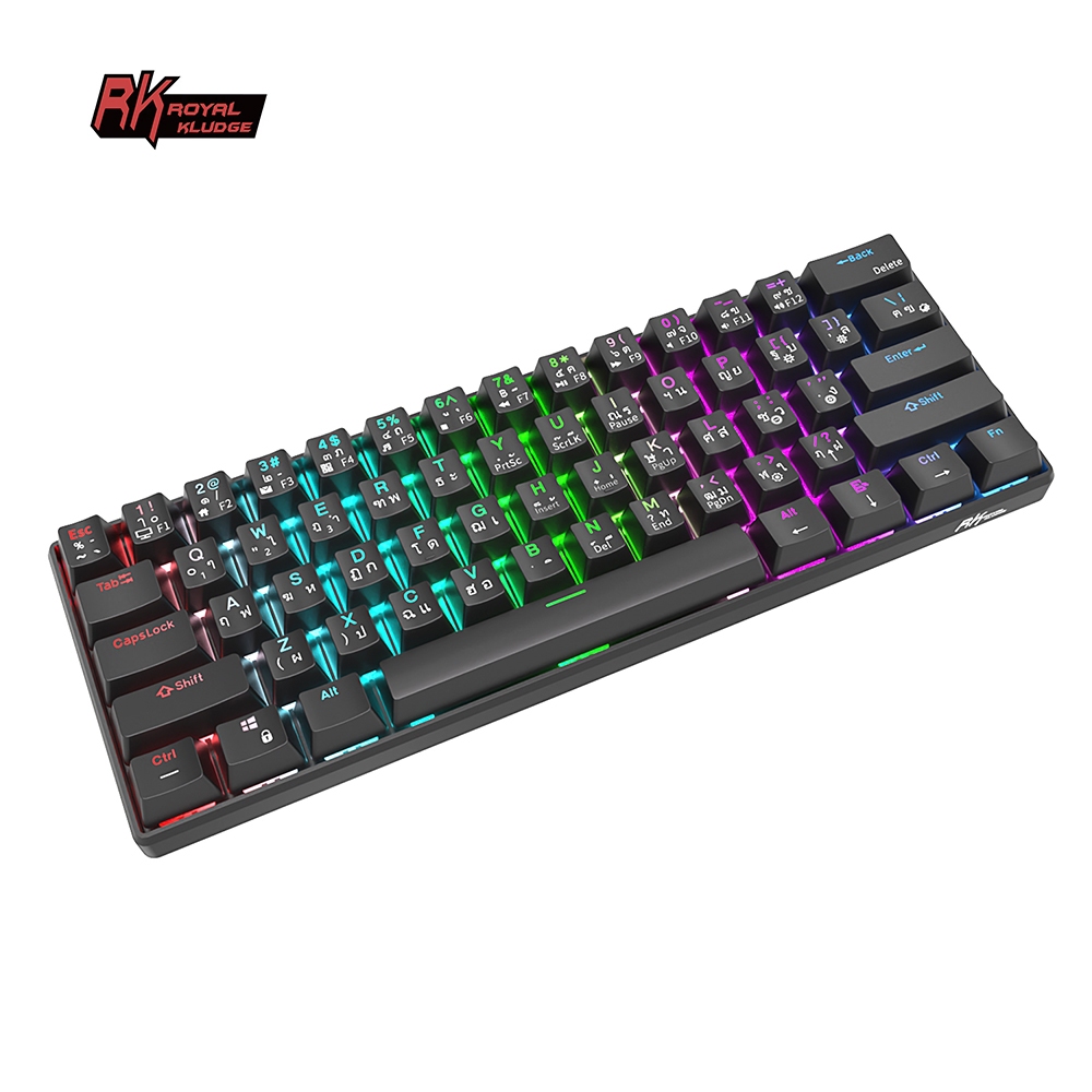 Royal kludge RK61 Black คีย์บอร์ดล่นเกมบลูทูธไร้สาย BT5.0/2.4G/USB-C ขนาด60% 61 ปุ่ม RGB Hotswap (EN