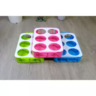 ถาดวางแก้วพลาสติก 6 ช่อง ถาดคว่ำแก้ว มีร่องระบายน้ำ PP เกรด A วางแก้ว 6 ใบ สีฟ้า เขียว ชมพู
