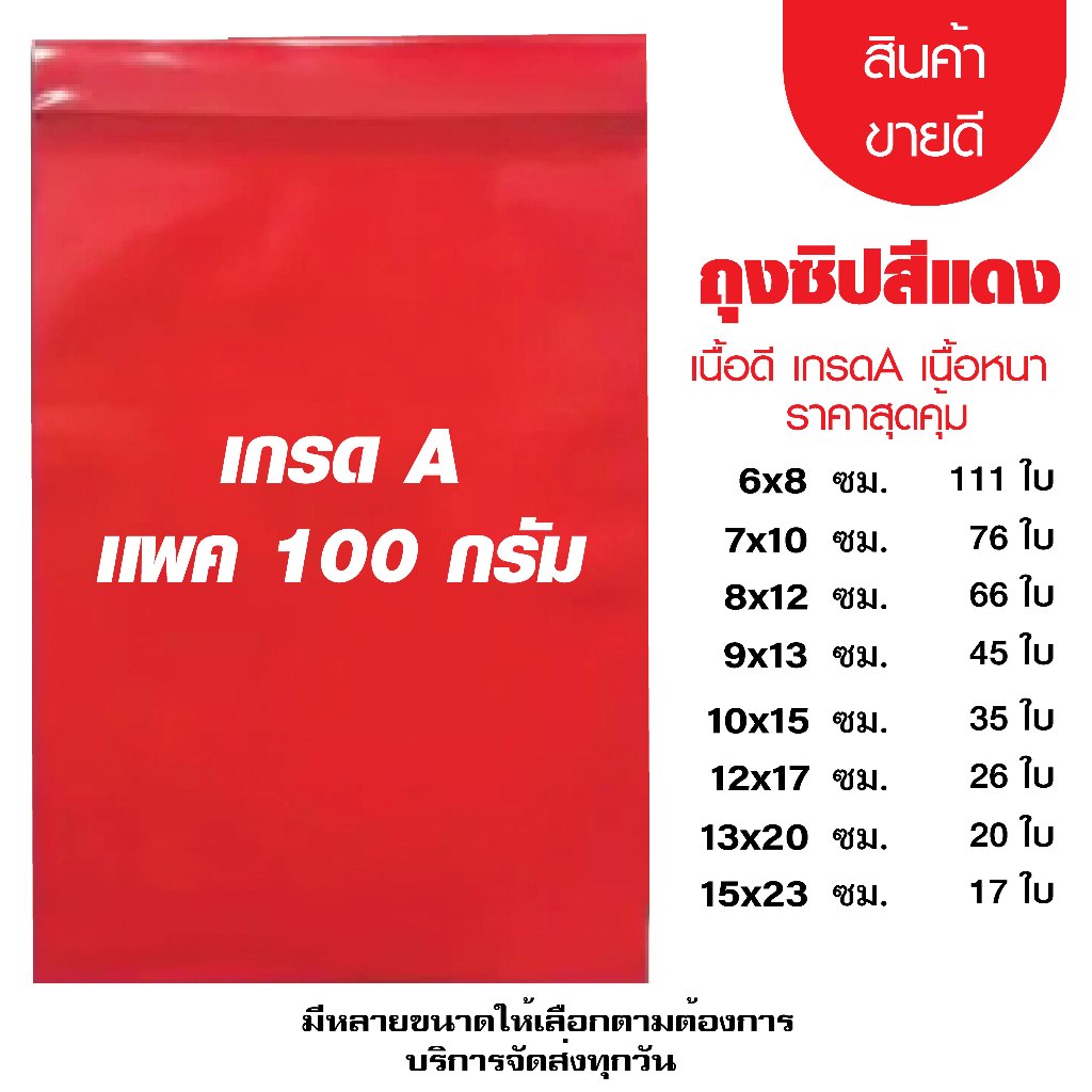 ถุงซิปสีแดง ซองซิปแดง ซองแดงร้านทอง แพค 100 กรัม
