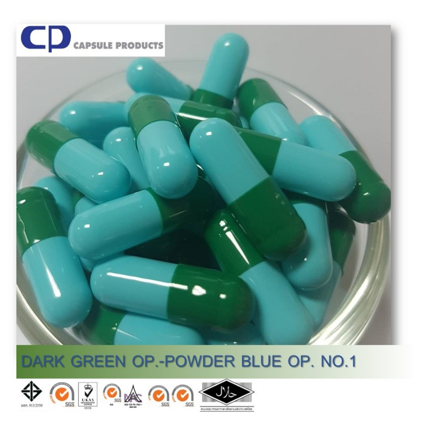 แคปซูลเปล่า เขียว-ฟ้า DARK GREEN OP.-POWDER BLUE OP. (เบอร์ 1) บรรจุ 1,000 แคปซูล/ห่อ