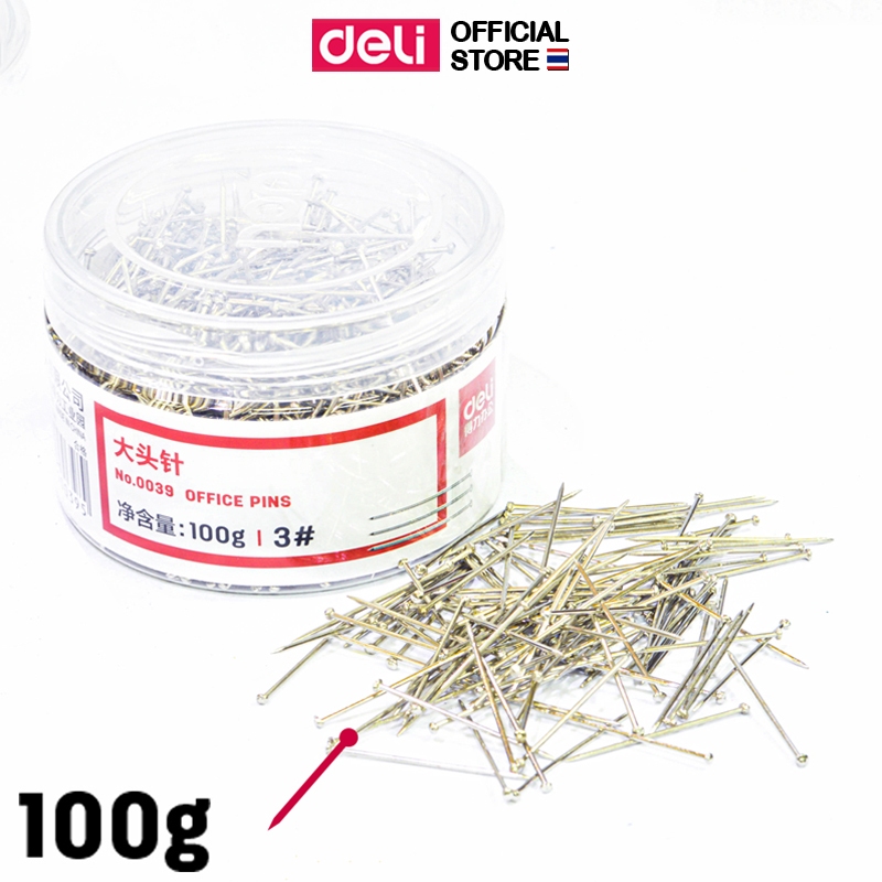 เข็มหมุดปักกระทง Deli เข็มหมุด ตะปูเข็ม (บรรจุ 100 กรัม) เข็มยาว 27mm. เข็มปักอเนกประสงค์ ทำงานศิลปะ อุปกรณ์การเรียน