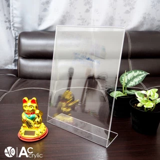 ป้ายอะคริลิคตั้งโต๊ะ A4 แนวตั้ง 21x30 cm อะคริลิคใส 1 หน้า ทรง L (A4P1P)
